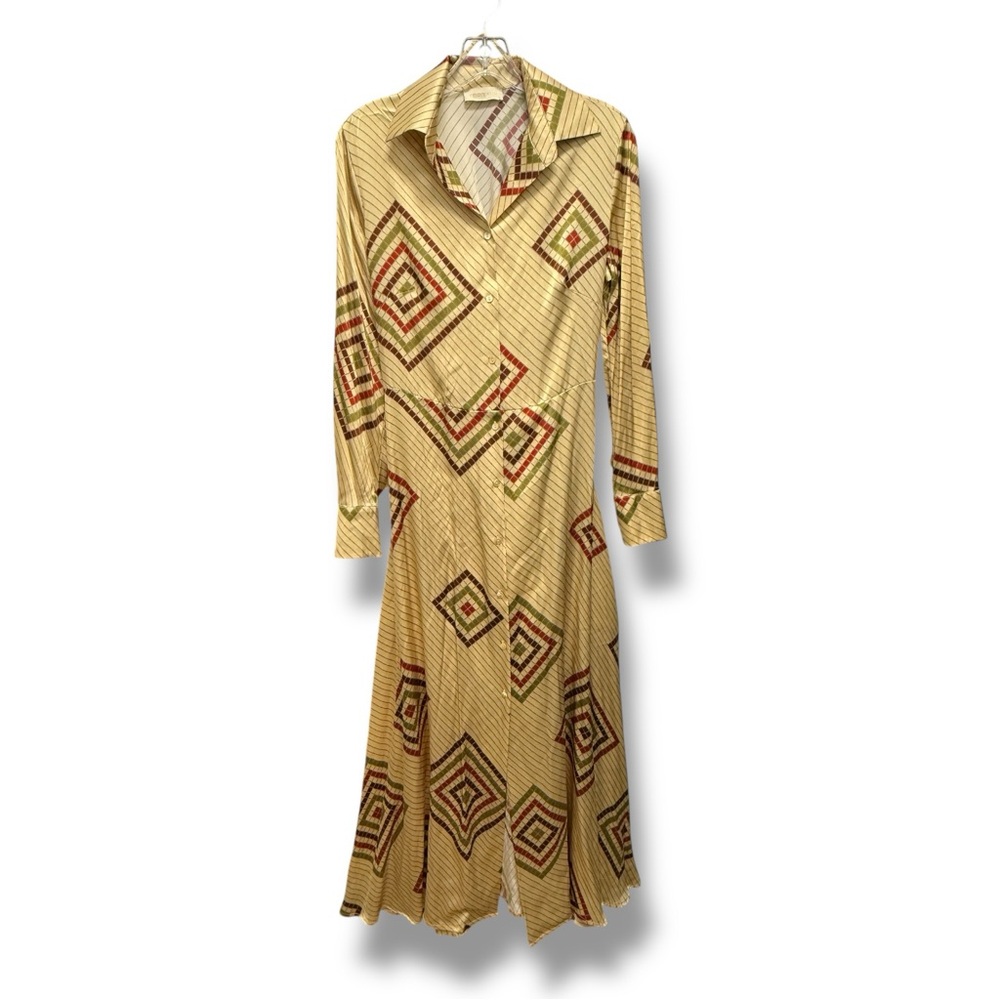Momonì Geometric Silk Midi Shirt Dress